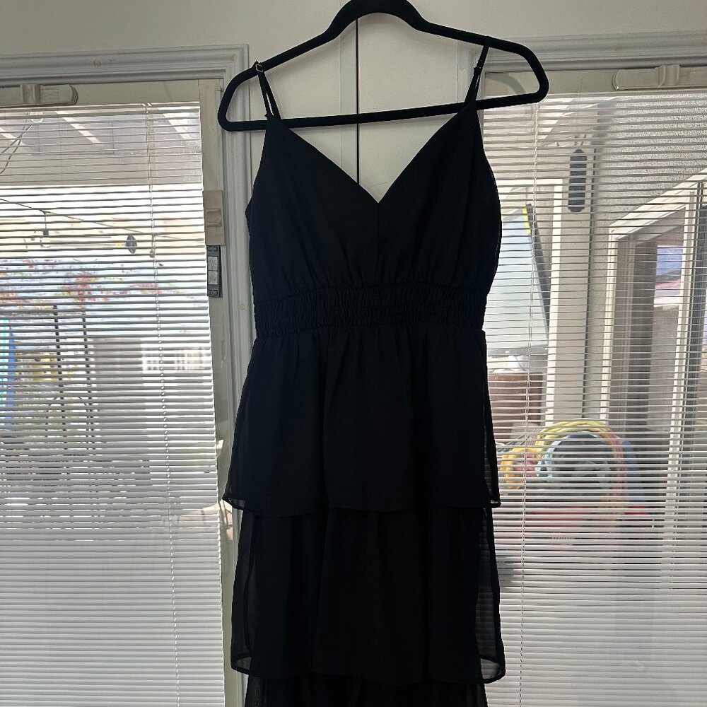 Long black tiered dress